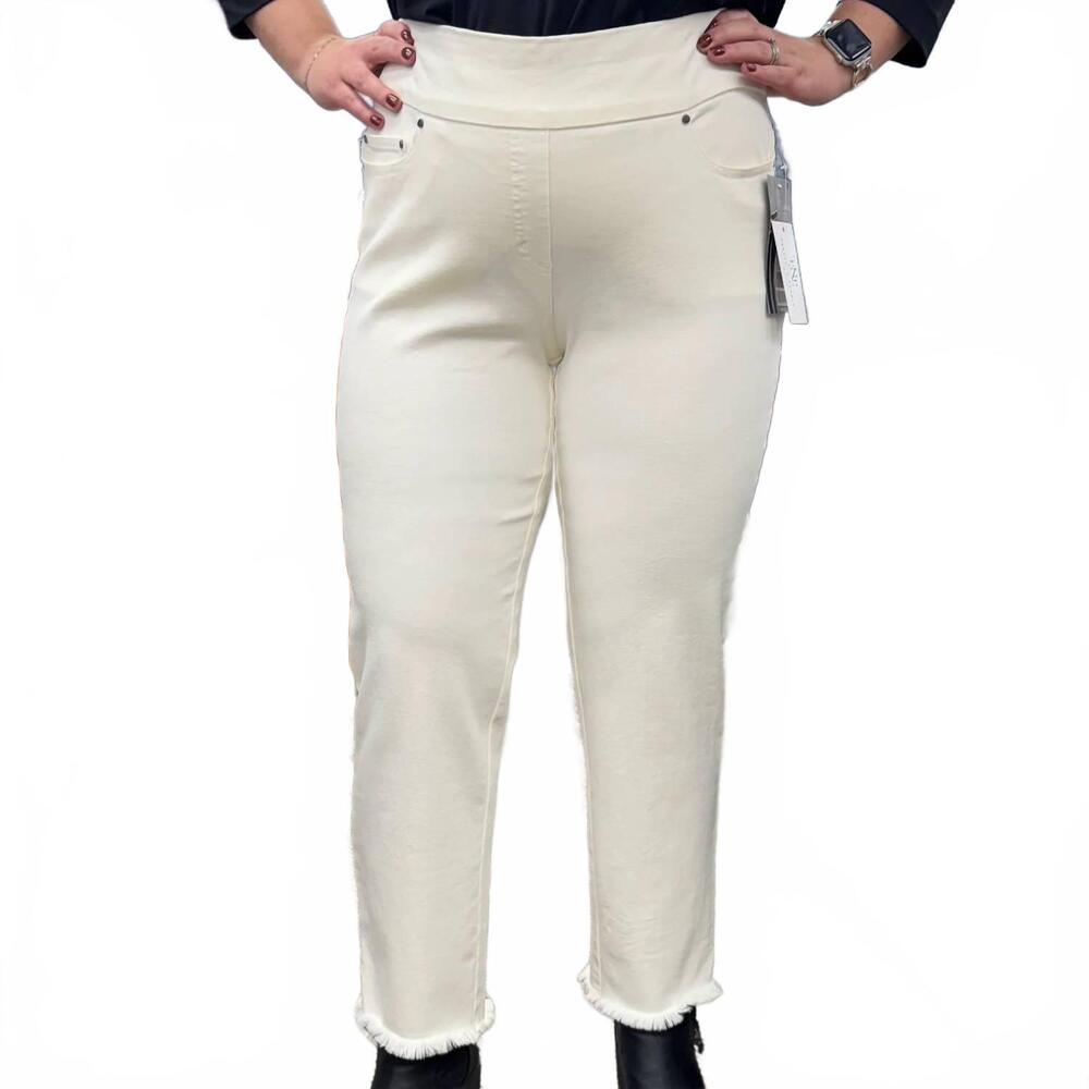 NEW MULTIPLES fringe hem ankle pant in winter white